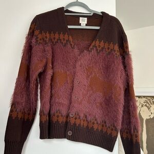 BDG Brown and Maroon Fuzzy Cardigan